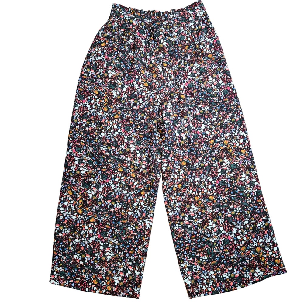 DR2 Womens Floral Ditsy Print Wide Leg Smocked Waist Crop Pants Capri